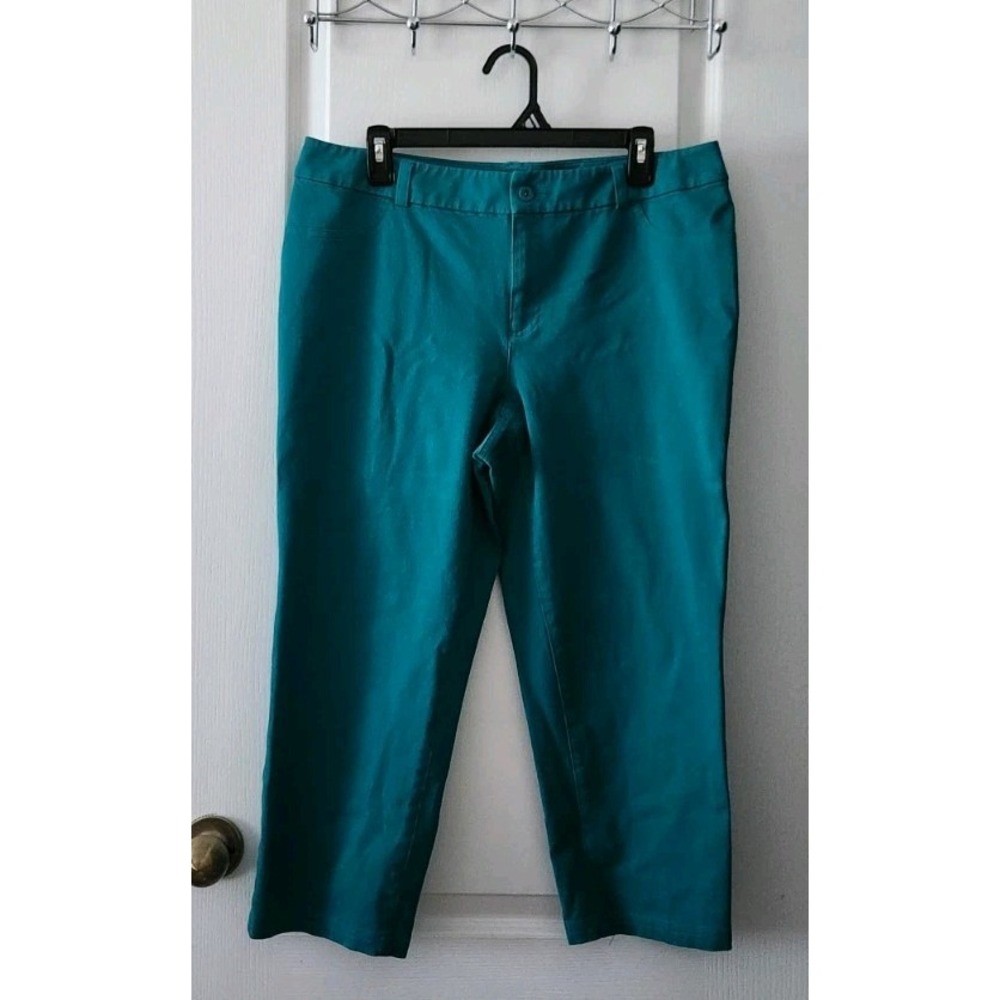 Chico's Women's Capri Pants Stretch Mid-Rise Pockets Green  Cotton Size‎ L(12) - Picture 2 of 10